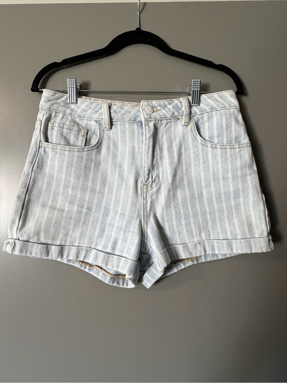 PacSun Striped Light Blue Women's Denim Shorts